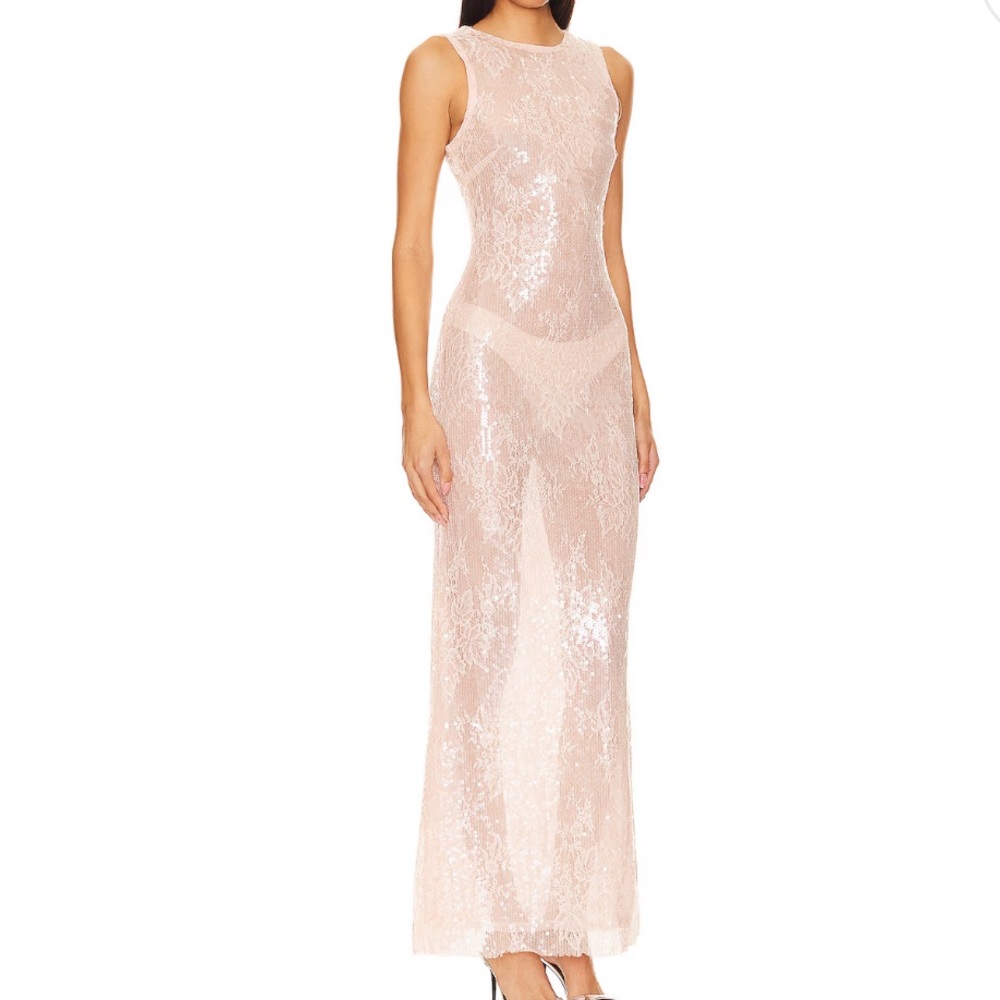 REVOLVE x Camila Coelho Rena Lace Maxi Dress in Nude